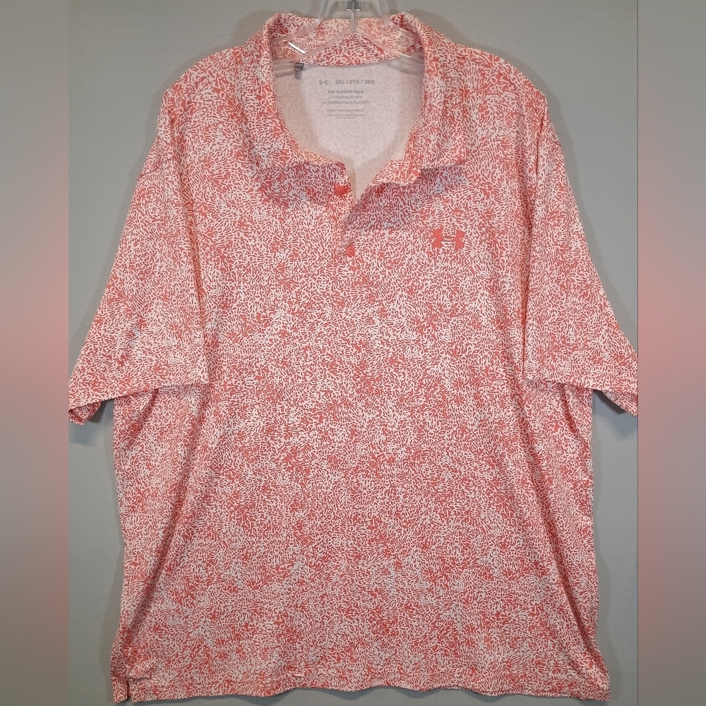 Under Armour Playoff Polo Men’s 2XL Loose Fit Coral White Print Golf Shirt